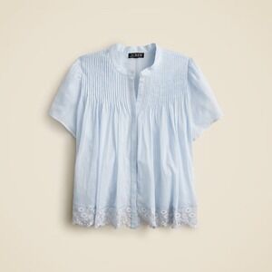 NWT!! J. CREW Lace Trim Pintuck Top Cotton Voile Solid Light Blue Glacier XL
